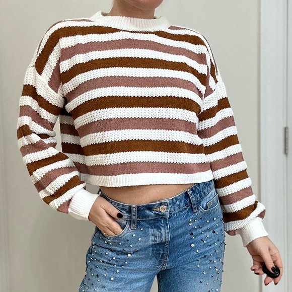 Multi Stripe Chenille Cropped Sweater - Picture 1 of 7